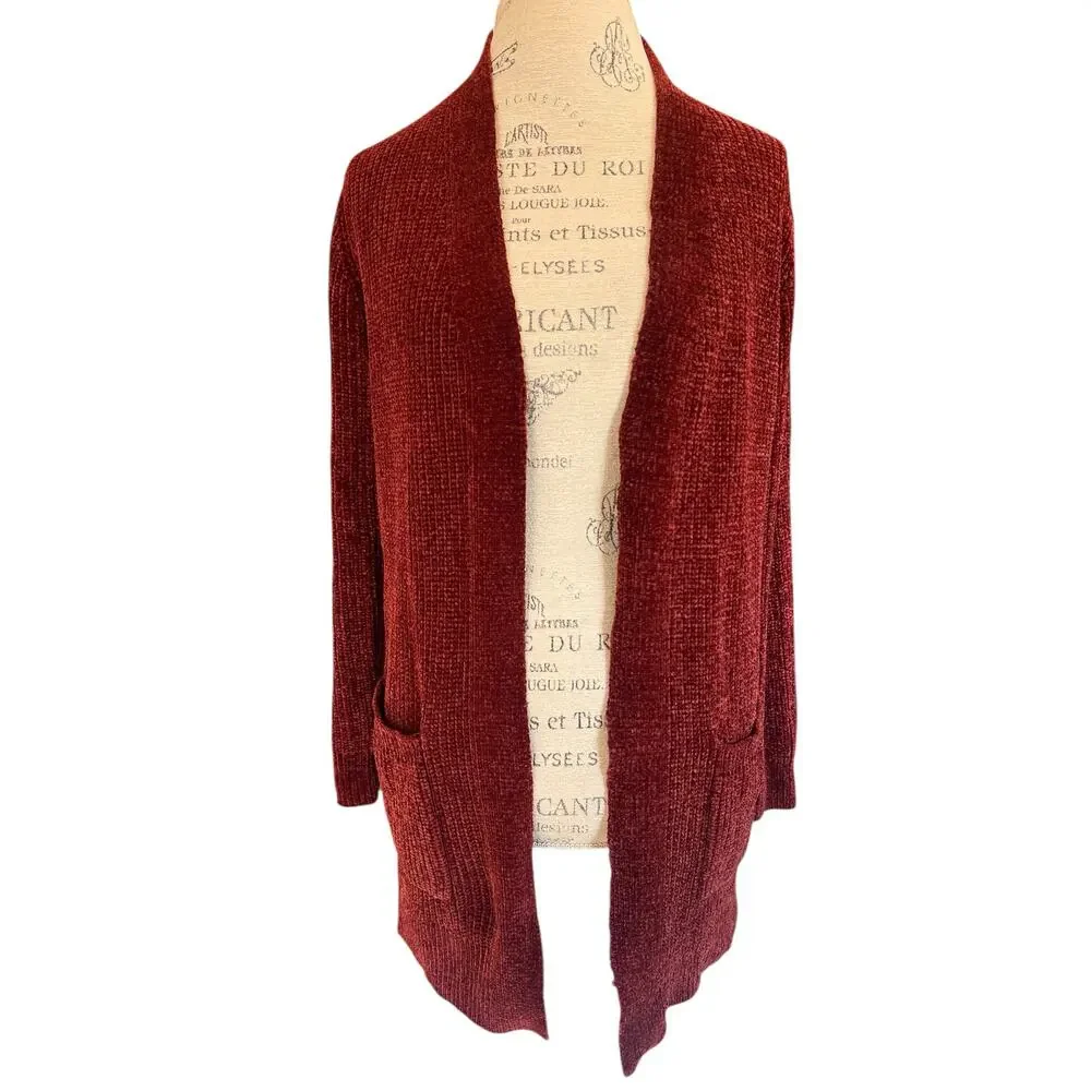 Matty M Chenille Open Front Cardigan | Women’s Small | Rust Red - Picture 2 of 7